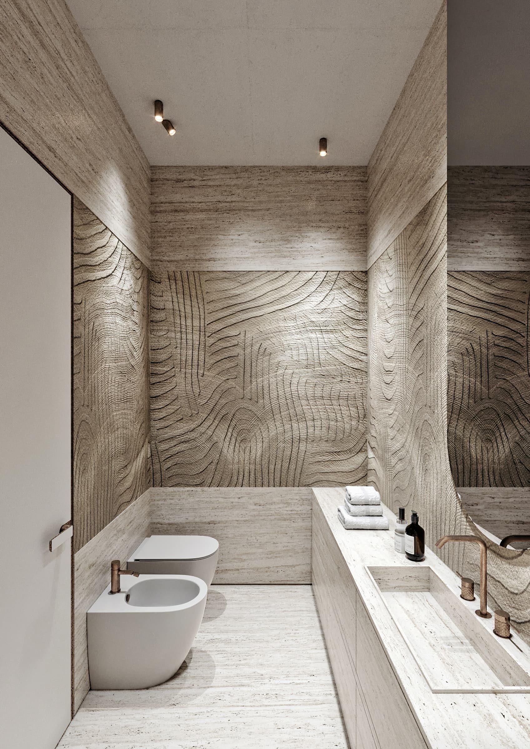 Bathroom vanity with sculptural stone basin